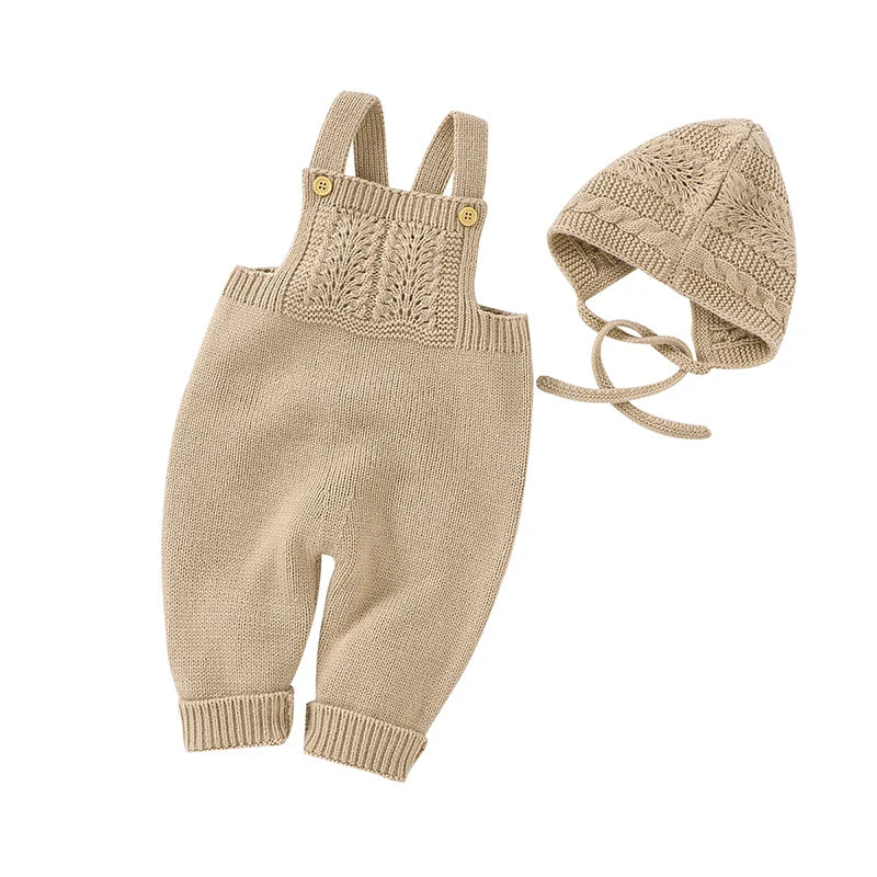 Baby Romper Set Knit Autumn Newborn Girl Boy Long Sleeve Coat Jumpsuit Outfit Hat 3PC Fashion Solid Infant Clothing Suit Sweater