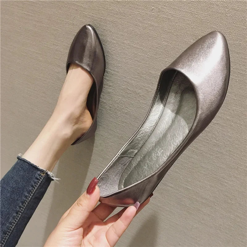 Women's Shoes Bright Surface Soft Leather Comfortable Flat Shoes Pointed Solid Color Shallow Mouth Single Shoe Zapatos Mujer
