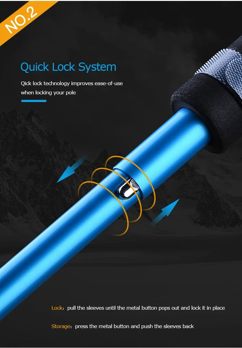 AONIJIE 2pcs Trekking Poles Folding Walking Stick Quick Lock Hiking Cane Carbon Fibers Adjustable Ultralight Walking Pole