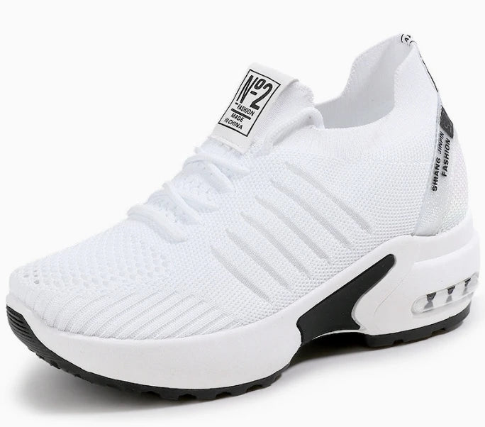 2025 Women's Sneakers Spring Sequined Casual Shoes Woman Platform Heels Wedges Height Increasing Knitted Ladies Vulcanized Shoes