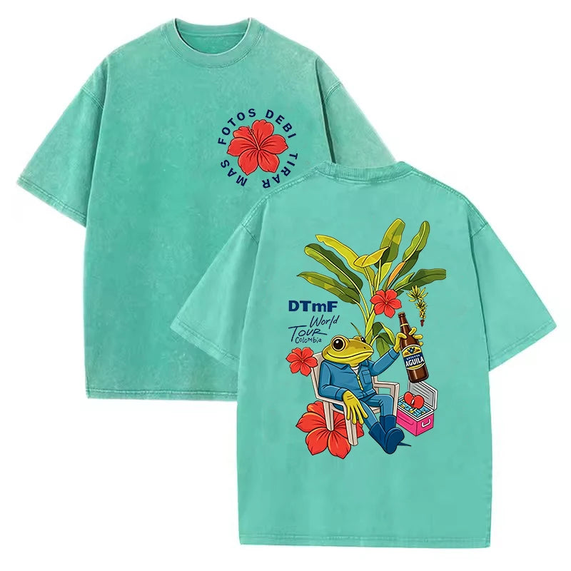Soft Rapper Bad Bunny Vintage Washed Cotton T Shirts Debi Tirar Mas Fotos DTMF T-shirts Men's Clothing Fashion T-shirt Couples