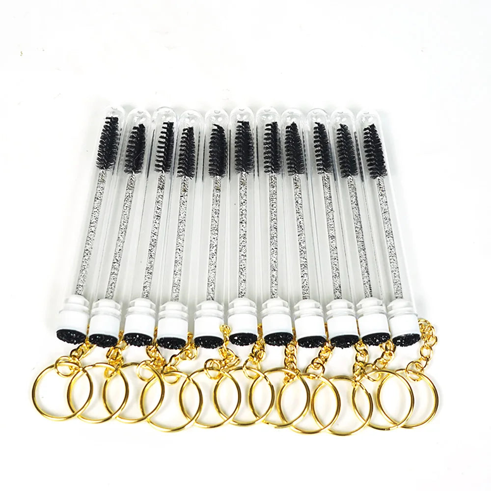 20/50pcs Sparkling Lash Mascara Tube with Black Keychain Mascara Wand Applicator for Eyelash Extension Eyebrow Comb Makeup Brush
