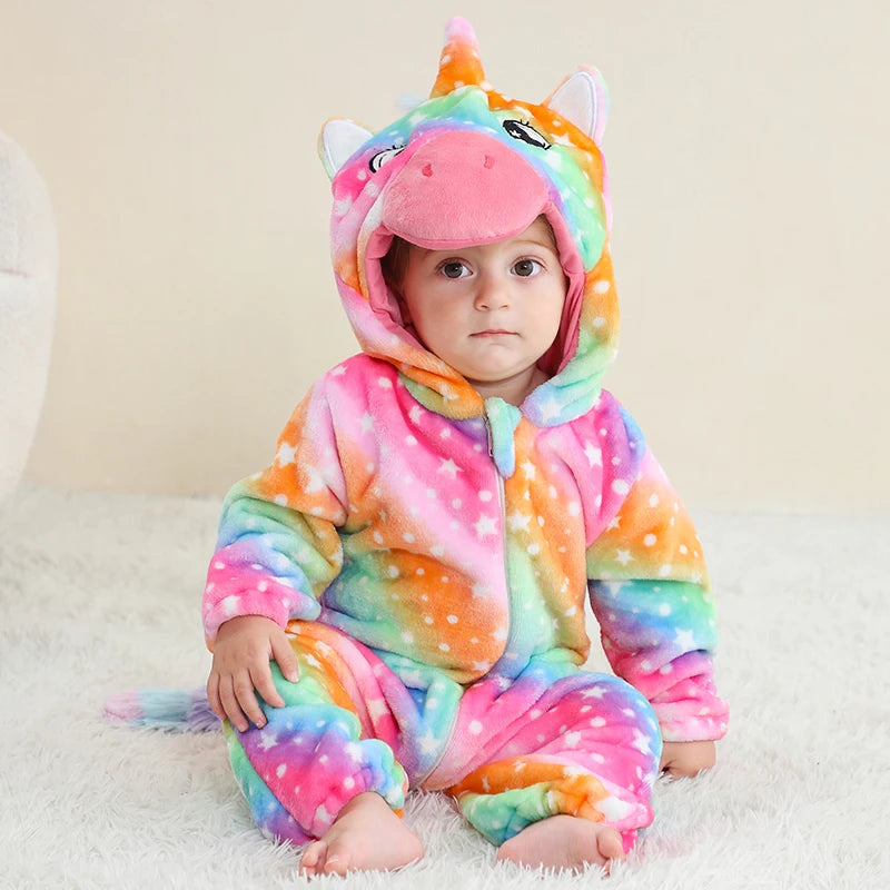Baby Kigurumi Dragon Cow Monkey Animal Cosplay Costume Baby Girl Pajamas Winter Plush Jumpsuit for Toddler Boys 1 to 2 3 4 Years