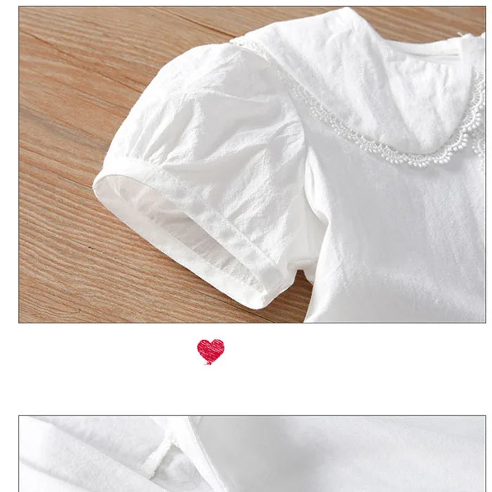 2025 New Summer Baby Girl Birthday Wedding Party Dress Short Sleeved Cotton Solid Color Dress 2-10Yrs Kids Princess Dresses