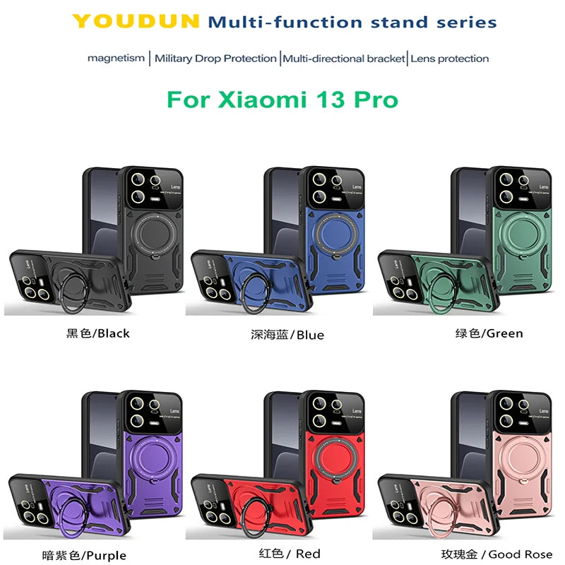 Camera Protect Shockproof  Armor Phone Case For Xiaomi 11T 12T Pro 13 13T Pro For Xiaomi 14 Pro Magnet Holder Ring Back Cover