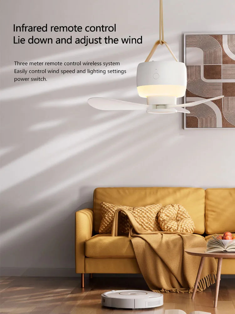 LED Light With Fan Portable Silent Ceiling Fans Light Rechargeable/Plug-in LED Lamp Remote Control 3600mAh for Bedroom Camping