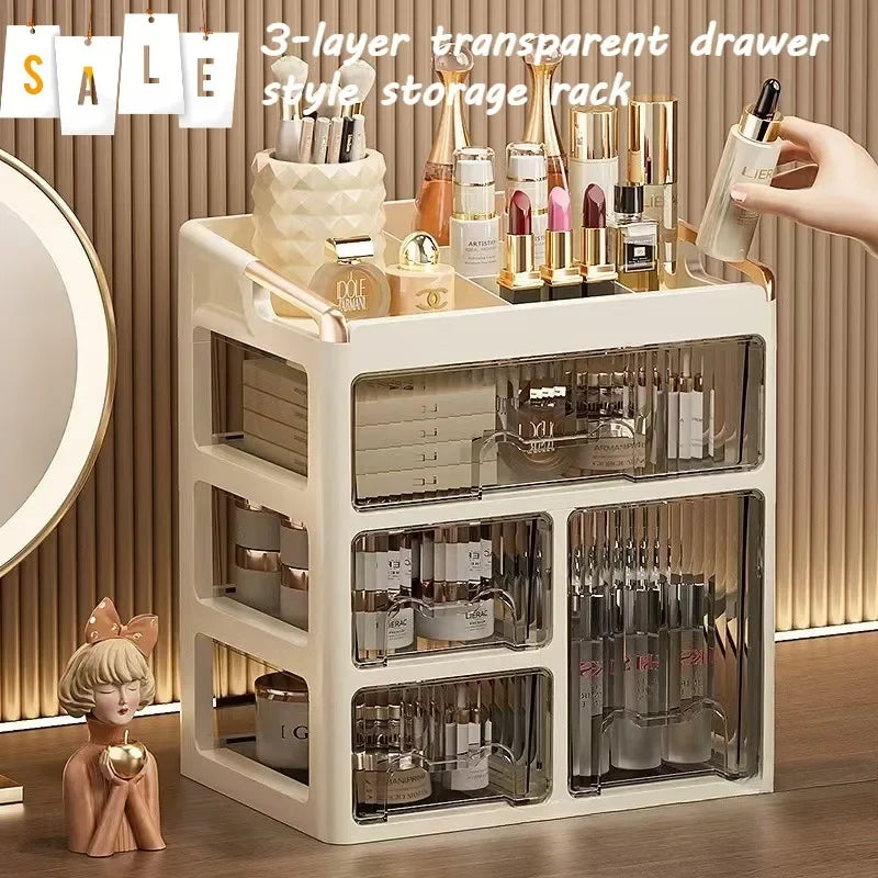 High End Makeup Storage Box - 3-Layer Minimalist Lipstick Drawer Cabinet Organizer