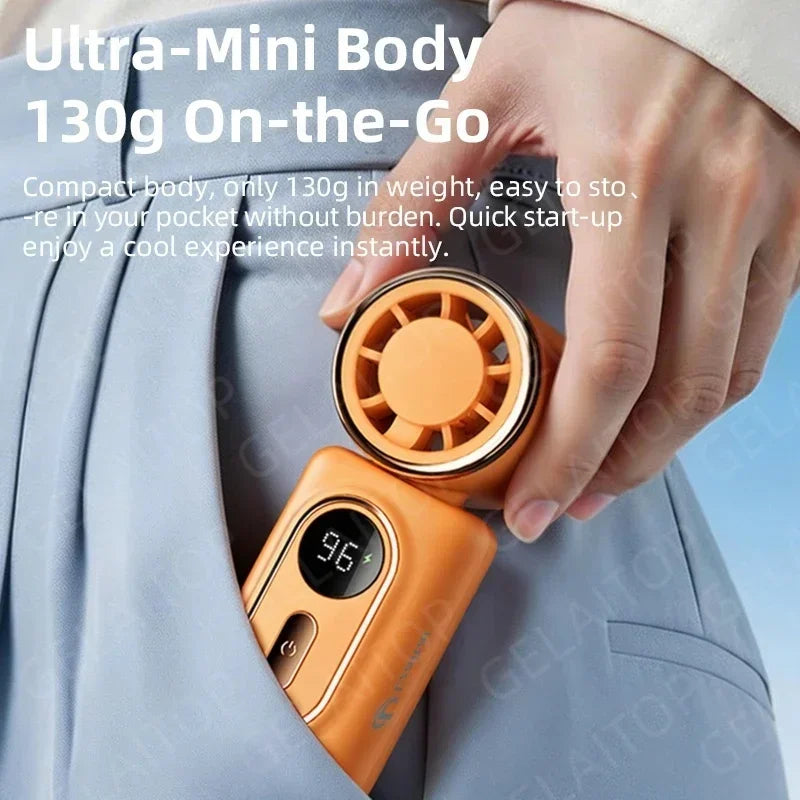 New Mini Fan Handheld Small Portable Fan Cooling Turbo 5 Speeds 3000mAh LED Display 180° Rotatable Clip Type-C Rechargeable Fans