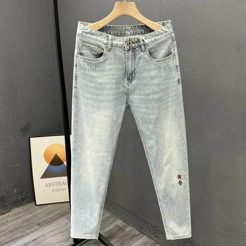 New Stylish Men's Denim Jeans Fashion Skinny Pants Summer 2023 Cowboy Casual Long Embroidery Washed Luxury Clothing for Men