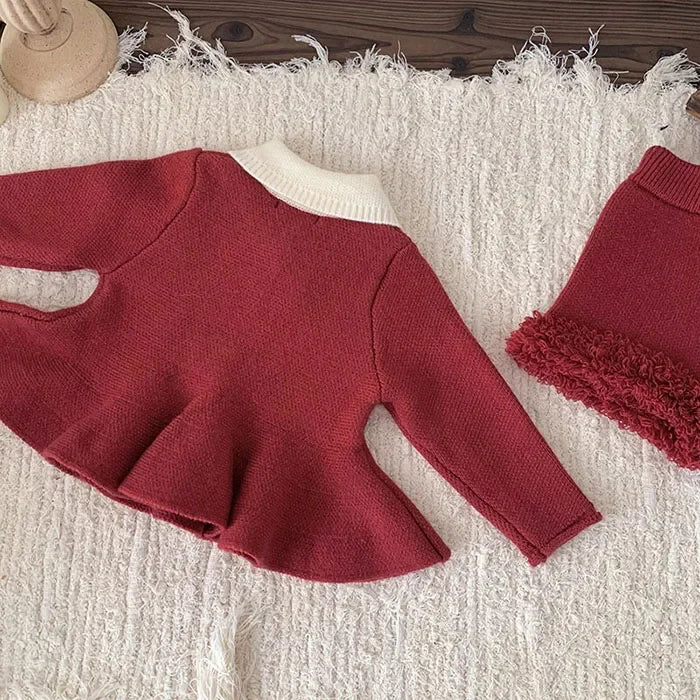 2024 New Autumn Winter Infant Baby Girls Clothing Set Long Sleeved Knitted Cardigan+Shorts Toddler Baby Knitted Clothes Suit