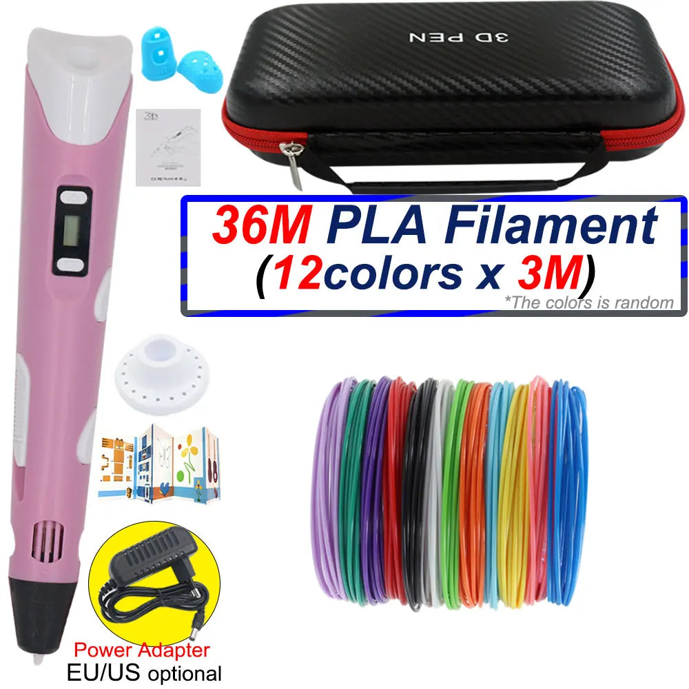 Surprising Children's 3D Printing Pen Set with LCD Display,Power adapter,Travel Case,PLA Filament,Kids Birthday Christmas Gift