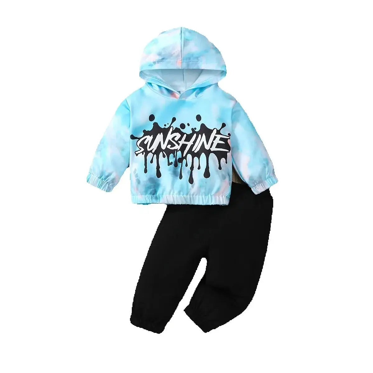 Baby Boys 2-Piece Set Fashionable Casual Tie Dye Hooded Long Sleeve Top And Pants Autumn Winter Clothes for Kids