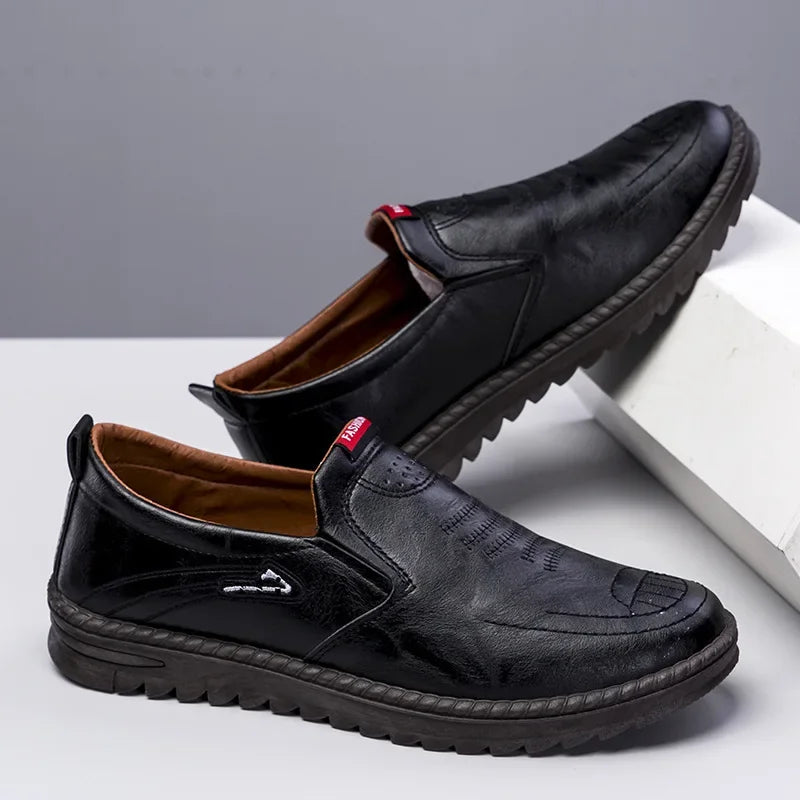 Men's Leather Shoes Casual Shoes Slip On Soft Leather Soft Sole Breathable Shoes Fashionable Textured Soft Leather-Shoes