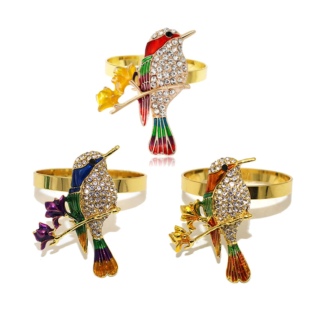 20Pcs Crystal Bird Tree Branch Napkin Rings Rhinestone Hummingbird Animal Napkin Holder for Christmas Wedding Dinner Party Decor