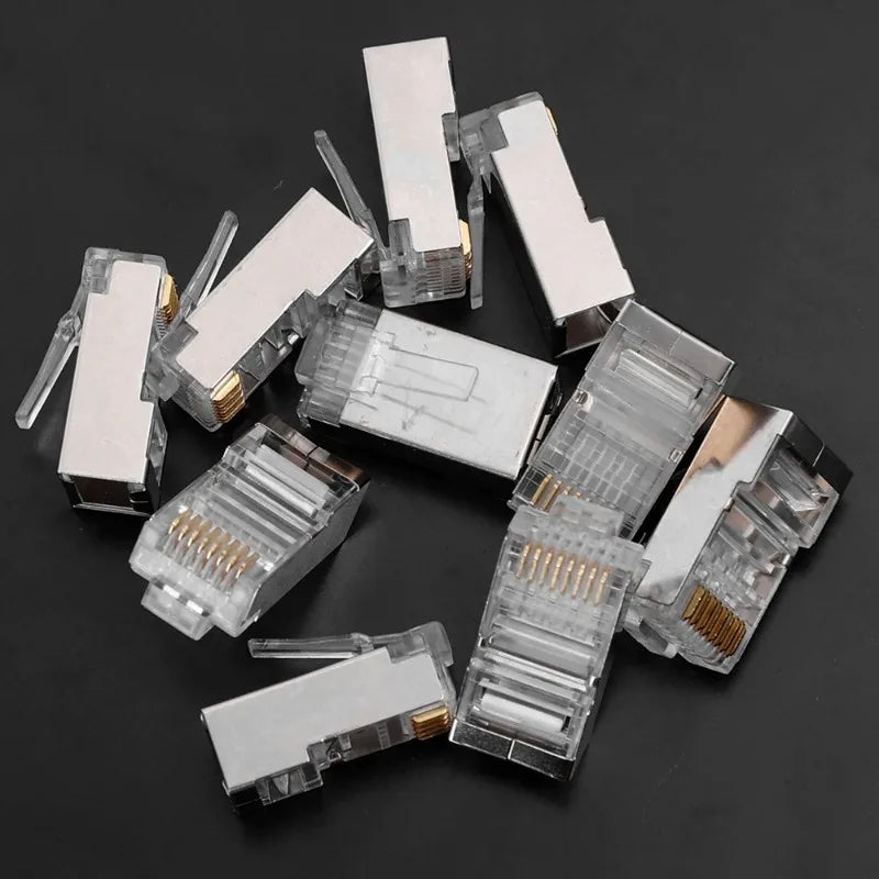 RJ45 Connectors Pass Through CAT6 CAT5 Shielded Crystal Head Gold Plated 8P8C Ethernet Modular Plugs Cable Crimp Connectors