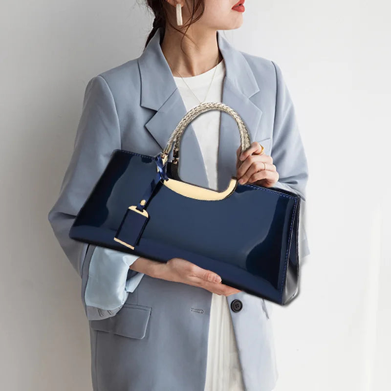 Luxury Designer Handbags Women 2024 High-end Evening Party Clutch Bag Ladies Bright Patent Leather Top Handle Underarm Bags
