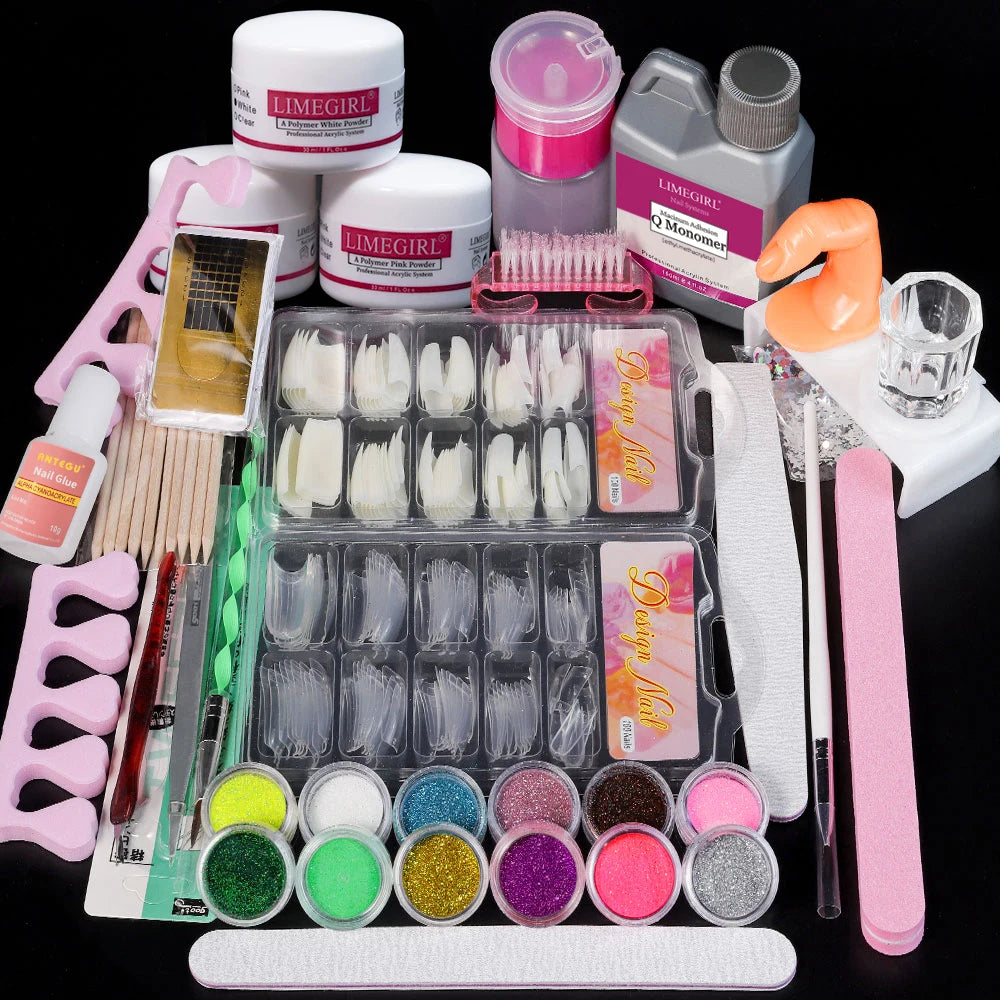 Nail Art Acrylic Powder and Liquid Mono Manicure Art Deco Nail Art Kit Crystal Nail Glitter 3D Engraved Acrylic Manicure Kit
