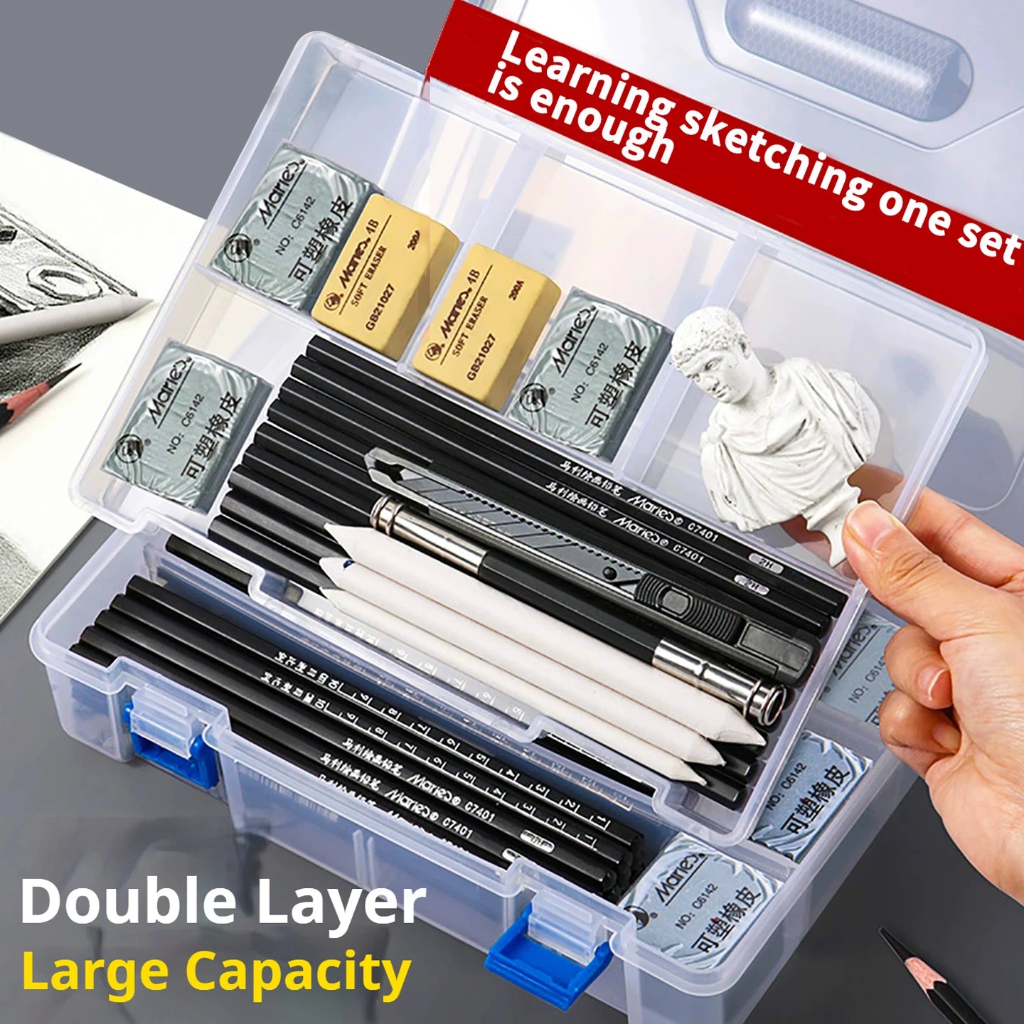 Sketching Pen Set Drawing Kit Student Portable Pen Curtain Charcoal Pencil Sketch Pencil Charcoal Stick Sharpener Eraser Set Box