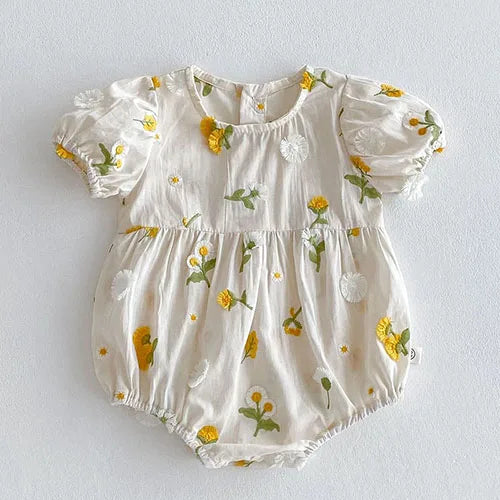 2025 New Summer Infant Baby Girls Bodysuits+Hat Sleeveless Cotton Flower Print Toddler Baby Girls Jumpsuit 0-24M Baby Clothing