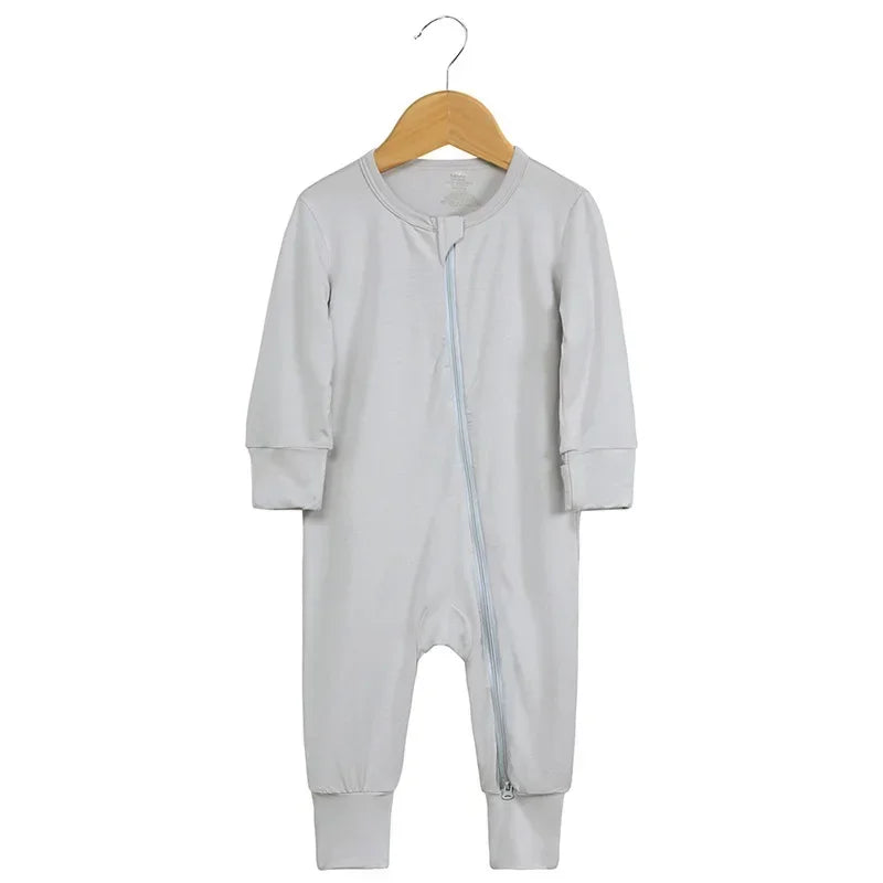Baby Romper Bamboo Fiber Baby Boy Girl Clothes Newborn Zipper Footies Jumpsuit Solid Long-Sleeve Baby Clothing Pajamas 3 6 9 12M