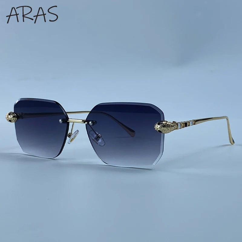 Retro Rectangle Rimless Sunglasses Women 2026 Luxury Designer Punk Square Sun Glasses for Ladies UV400 Gradient Eyewear Shades