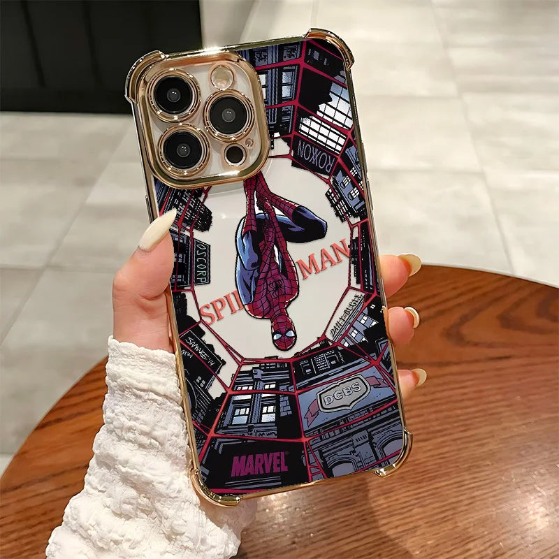 Cool S-Spider-Mans Red Net Plating Phone Case For iPhone 17 17e 16e 16 15 14 13 12 11 Pro Max X XR XSMax Mini Air Plus Anti-Fall