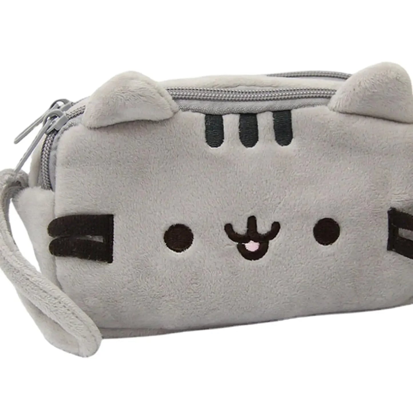 Plush Pencil Case Cute Cat Makeup Bag Large Capacity Portable Plush Animal Stationery Storage Pouch Zipper Closure Pen Case