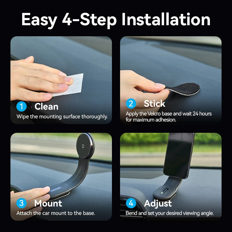 Vention Magnetic Car Phone Holder Mount Adhesive Style Adjustable Dashboard Magsafe For iPhone 12-17 15W Wireless Fast Charging