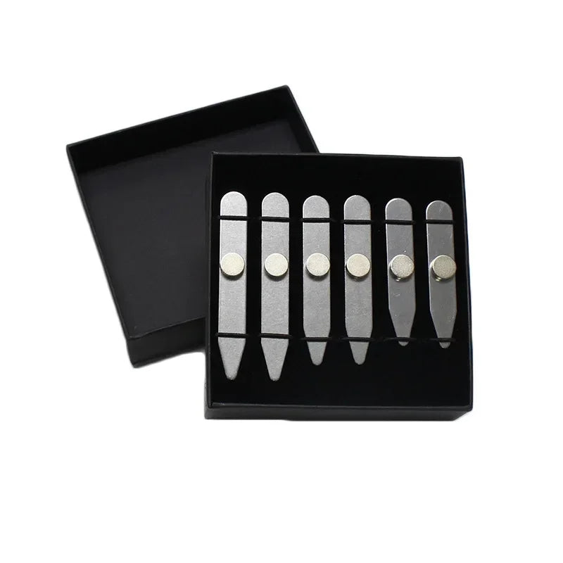 [6Pcs] Stainless Steel Collar Stiffeners with 6 Magnets, Magnetic Collar Stays Metal Shirt Collar Stiffeners with Box for Men
