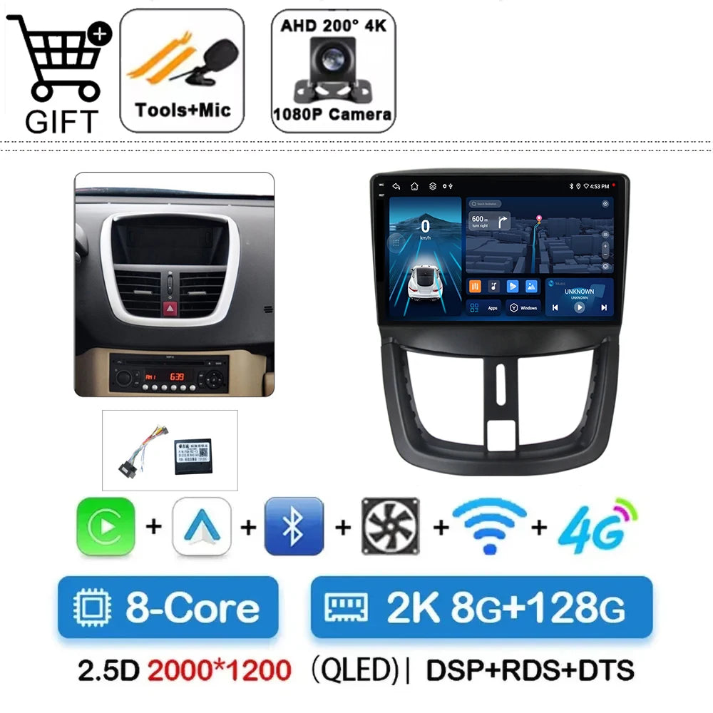 Car Radio For Peugeot 207 2006 - 2015 Multimedia Video Player Navigation Stereo GPS Android 14 wireless Carplay DSP RDS 5G WIFI
