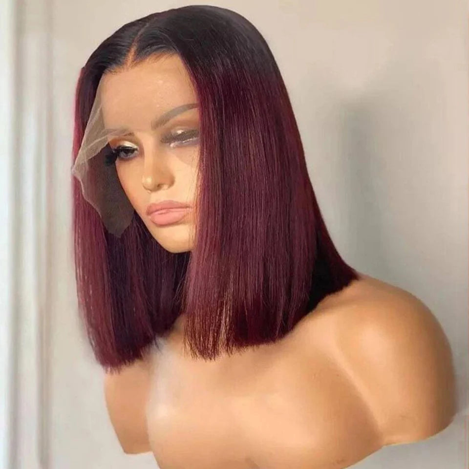 Bone Straight Short Bob Wig Human Hair Wigs For Women Burgundy 4x4 Lace Wigs 1B 99J Bob Wigs Brazilian Human Hair Pre Plucked