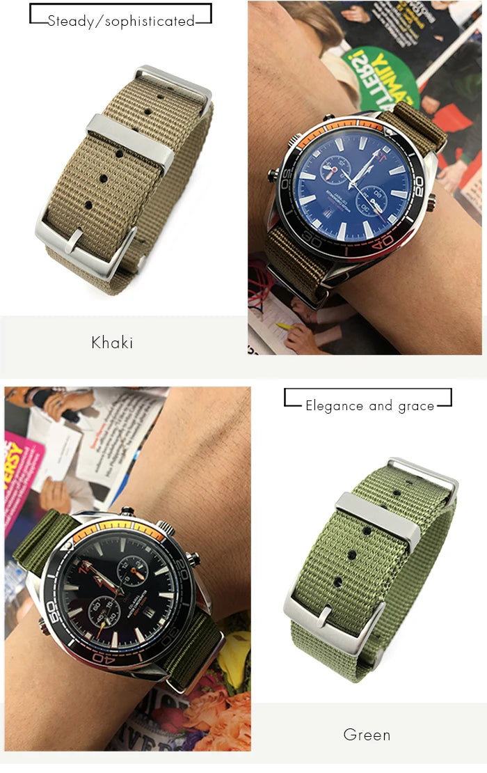19mm 20mm 21mm 22mm Nylon Canvas Watchband Fit for Omega Seamaster 300 007 AQUA TERRA 150 Seiko Tissot Rolex Watch Strap