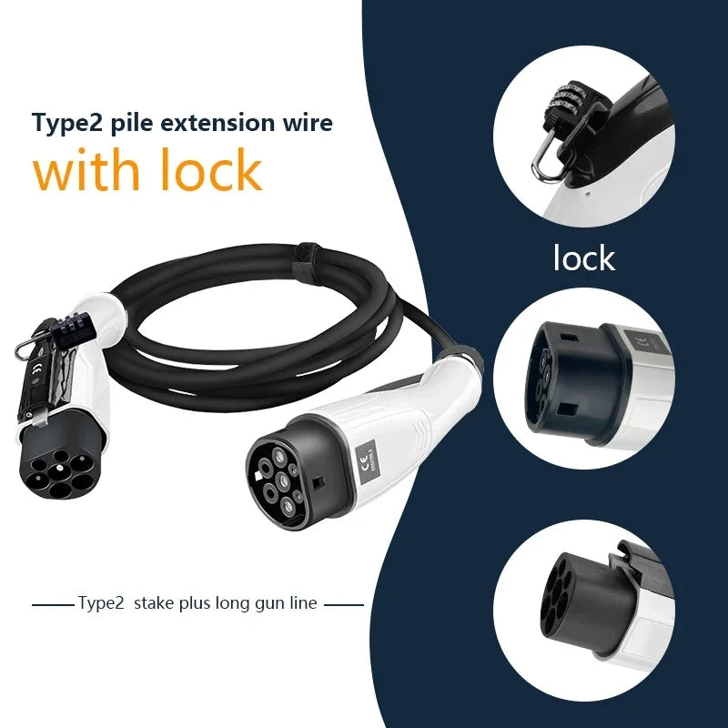 For wired charging stations Portable EV Charging Cable 32A 22KW 3 Phase Electric Car Charger 3.5KW 16A 1 Phase Anti-theft strap