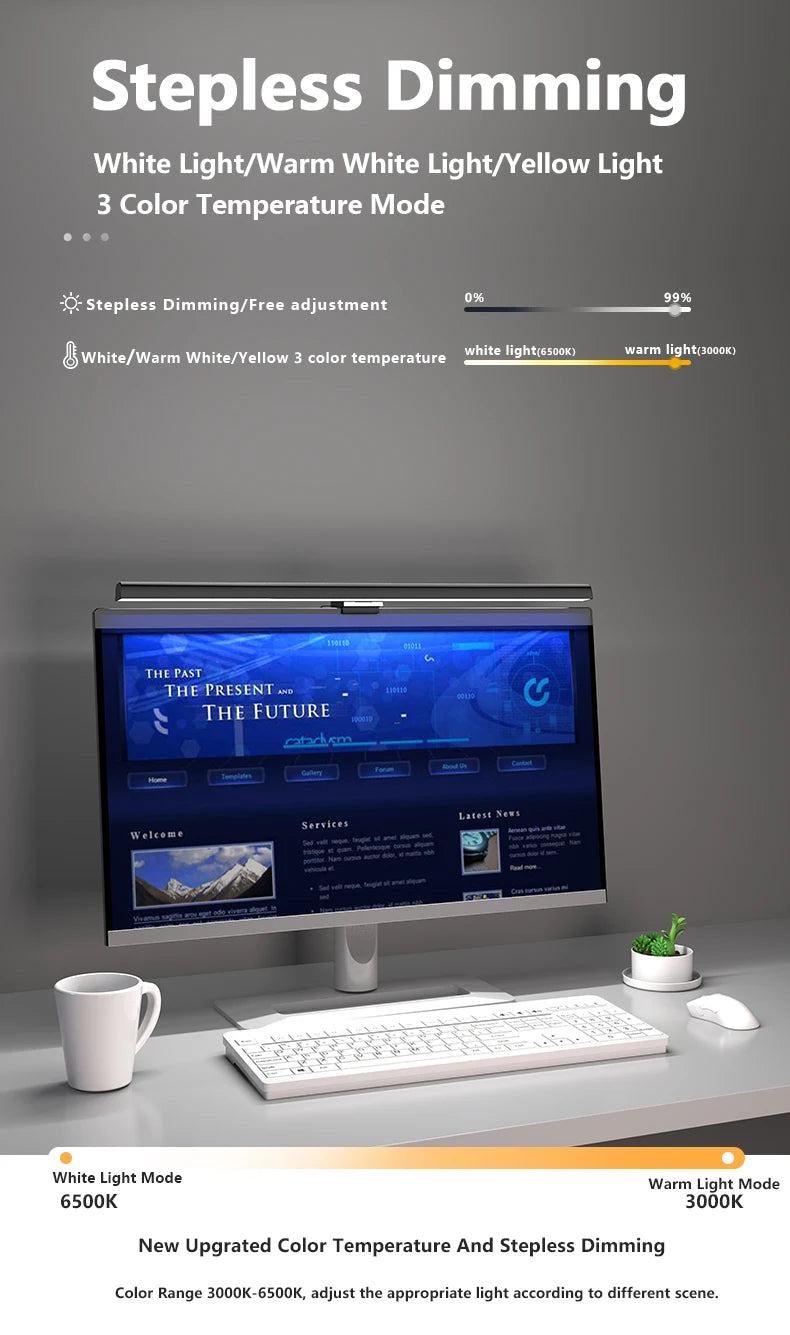 50cm Computer Monitor Light Bar Screen Hanging Lights Stepless Dimming USB Desk Lamp For Study Reading Light Table Monitor Lamp