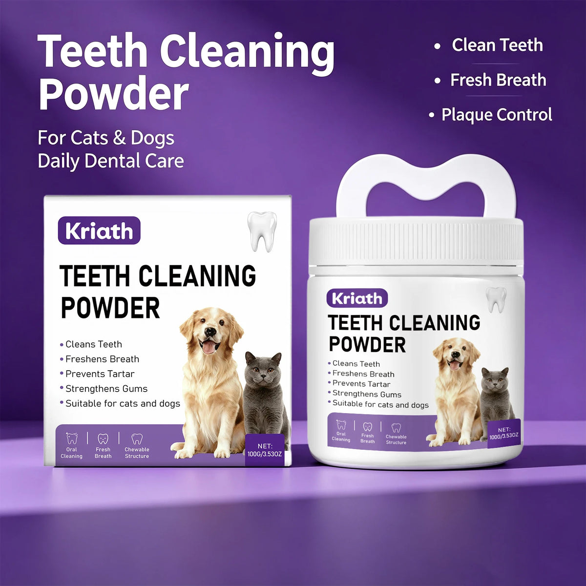 Pet Dental Powder for Dogs and Cats Reduces Tartar and Plaque Freshens Breath Improve Oral Odor Daily Pet Oral Hygiene Powder