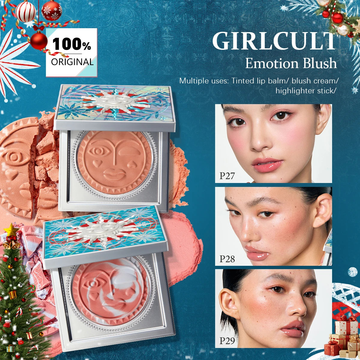Girlcult Emotion Blush,Powder Blush Texture,Natural Flush,Long-Lasting Pigment,Complexion Brightening,Sweet Makeup,Winter Luxury