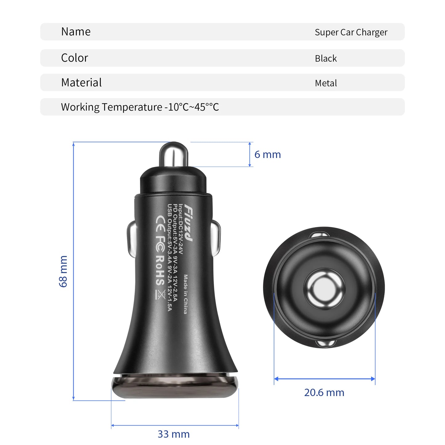 Car Charger Super Fast Charge Adapter Type C USB 36W Portable For IPhone 14 Pro Max 13 12 11 IPad Airpods OnePlus