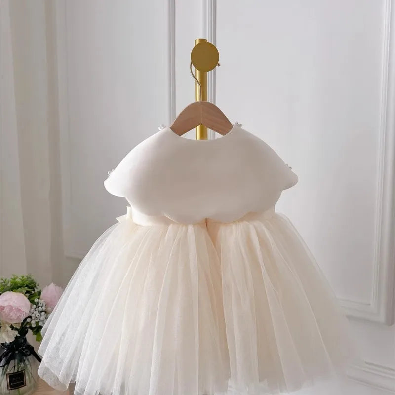 Baby Girl Princess Bow Silk Tutu Dress Sleeveless Infant Toddler Child Elegant Solid Vestido Birthday Party Baby Clothes 1-5Y