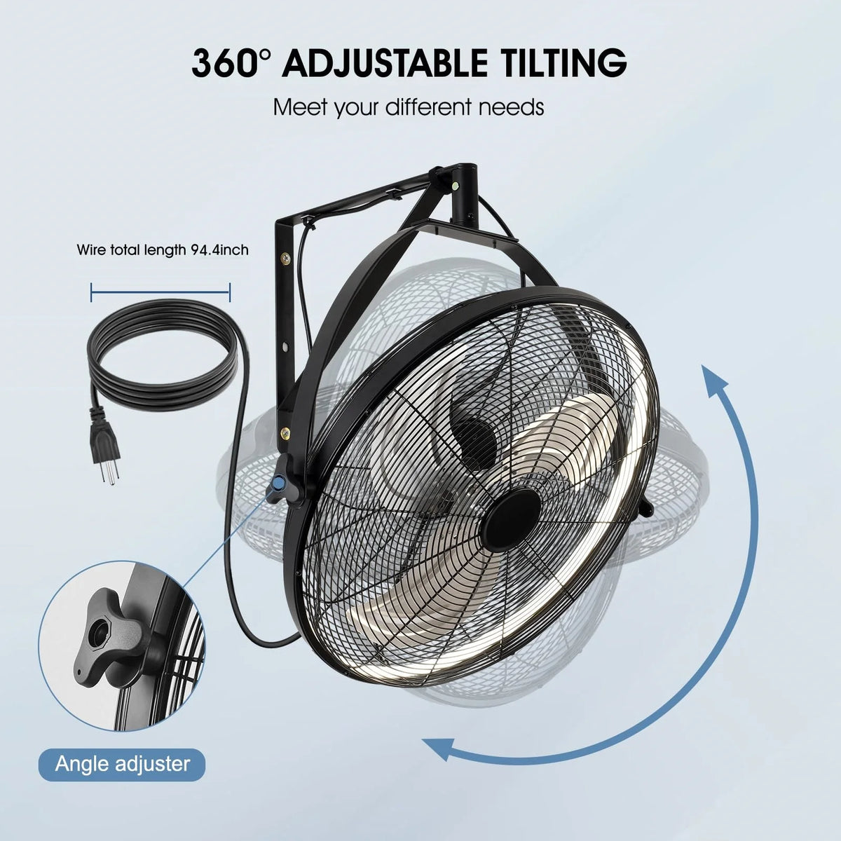 Modern Wall Fan Remote Control 6 Speed Electric Fan Ventilation Multi-Adjustable Oscillating Head Timer LED Ceiling Fan Light