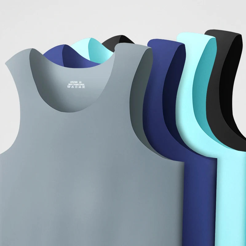 Men's ice silk sports trackless solid color I-word sweat vest single sleeveless tight-fitting fitness one-piece base shirt