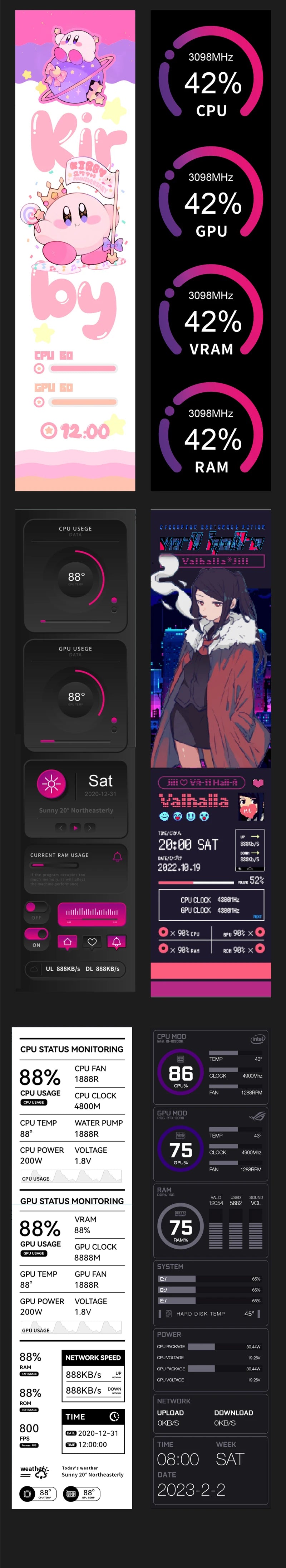 TURZX 8.8 Inch USB Secondary Screen Type-C Desktop Extended Display TF Card Play 1920*480 IPS LCD CPU RAM GPU Monitor NO AIDA64