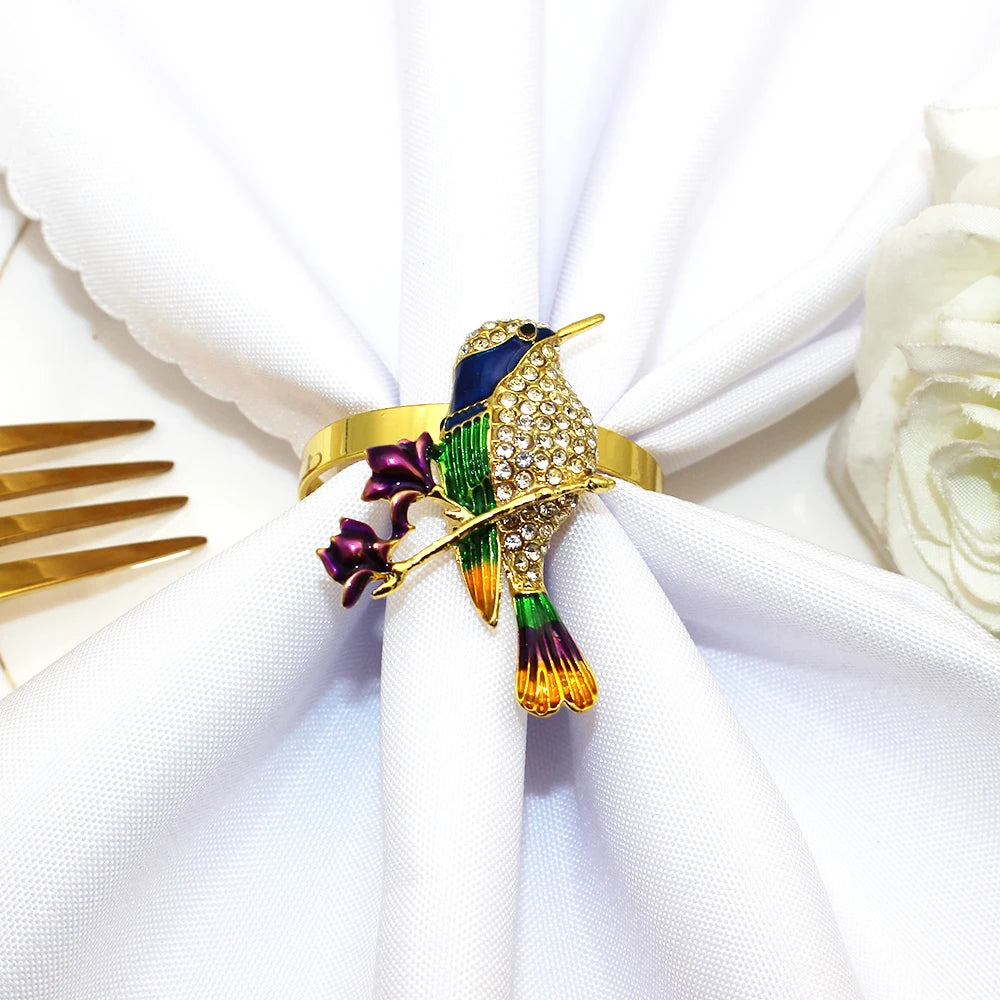 20Pcs Crystal Bird Tree Branch Napkin Rings Rhinestone Hummingbird Animal Napkin Holder for Christmas Wedding Dinner Party Decor
