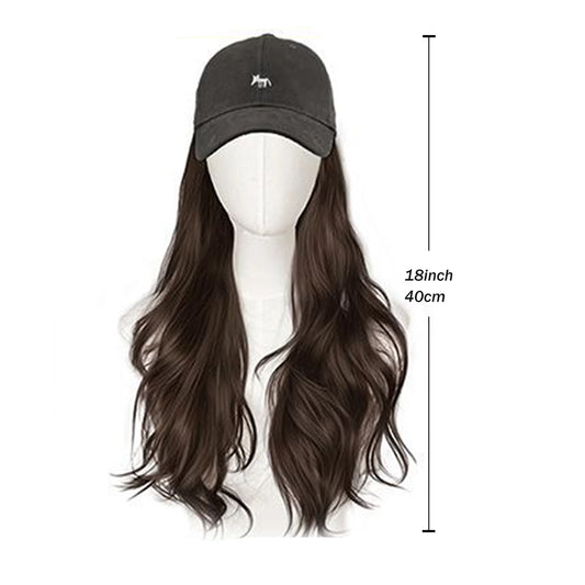 Baseball Cap Wig Natural Wave Hair Extensions With Hat Heat Resistant Synthetic Hair Adjustable Wig Dark Grey Wigs for Women