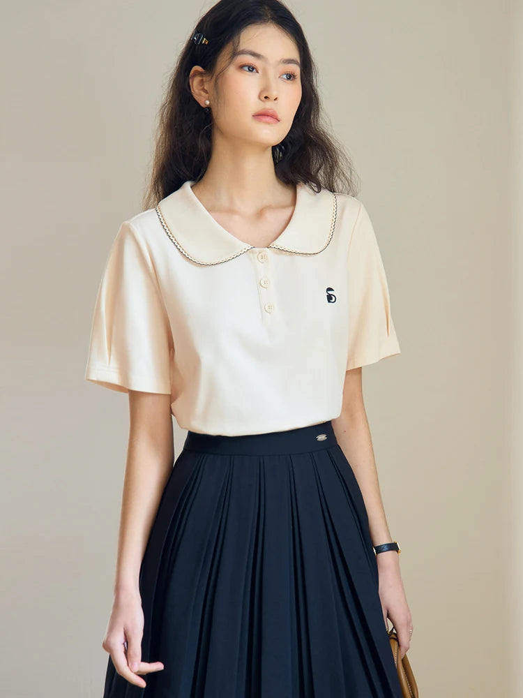 DUSHU Doll Collar Lovely Casual Commuting All-match T-shirt 2024 Summer New Design Simple Temperament Top 24DS82335