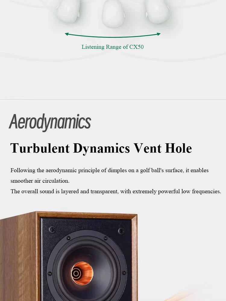 CX50 Fever Hi-Fi Level 525-inch Coaxial Passive Speaker 2-Way 120W Output Power Home Wooden Lossless Passive Bookshelf Speaker