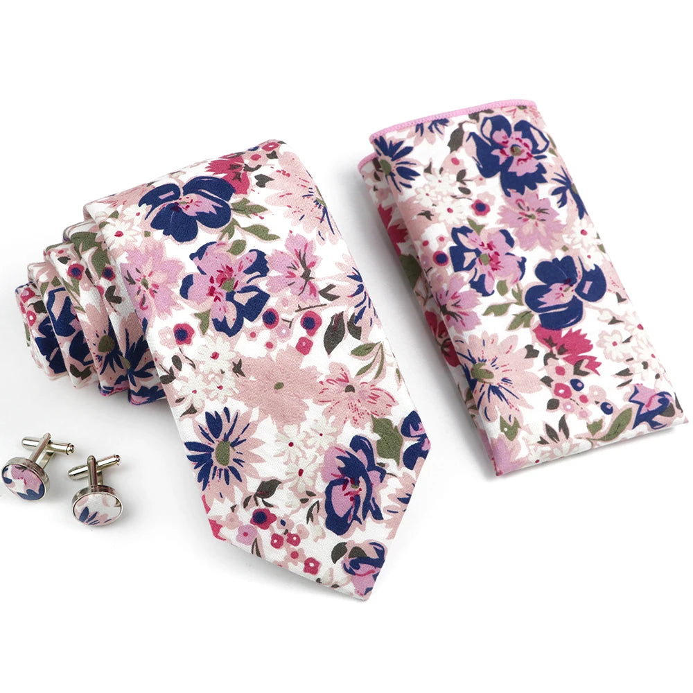 Hot Sell 3PC Chic Elegant Floral Tie Set Pocket Square Cufflinks For Men Women Wedding Party Dinner Suit Tuxedo Accessory Gift