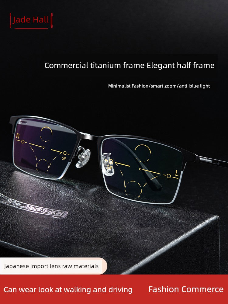 Yupingtang Super Light Presbyopic Glasses Men's Brand Anti-Blue Light Dual-Use Zoom Color-Changing Old Presbyopic Glasses Men