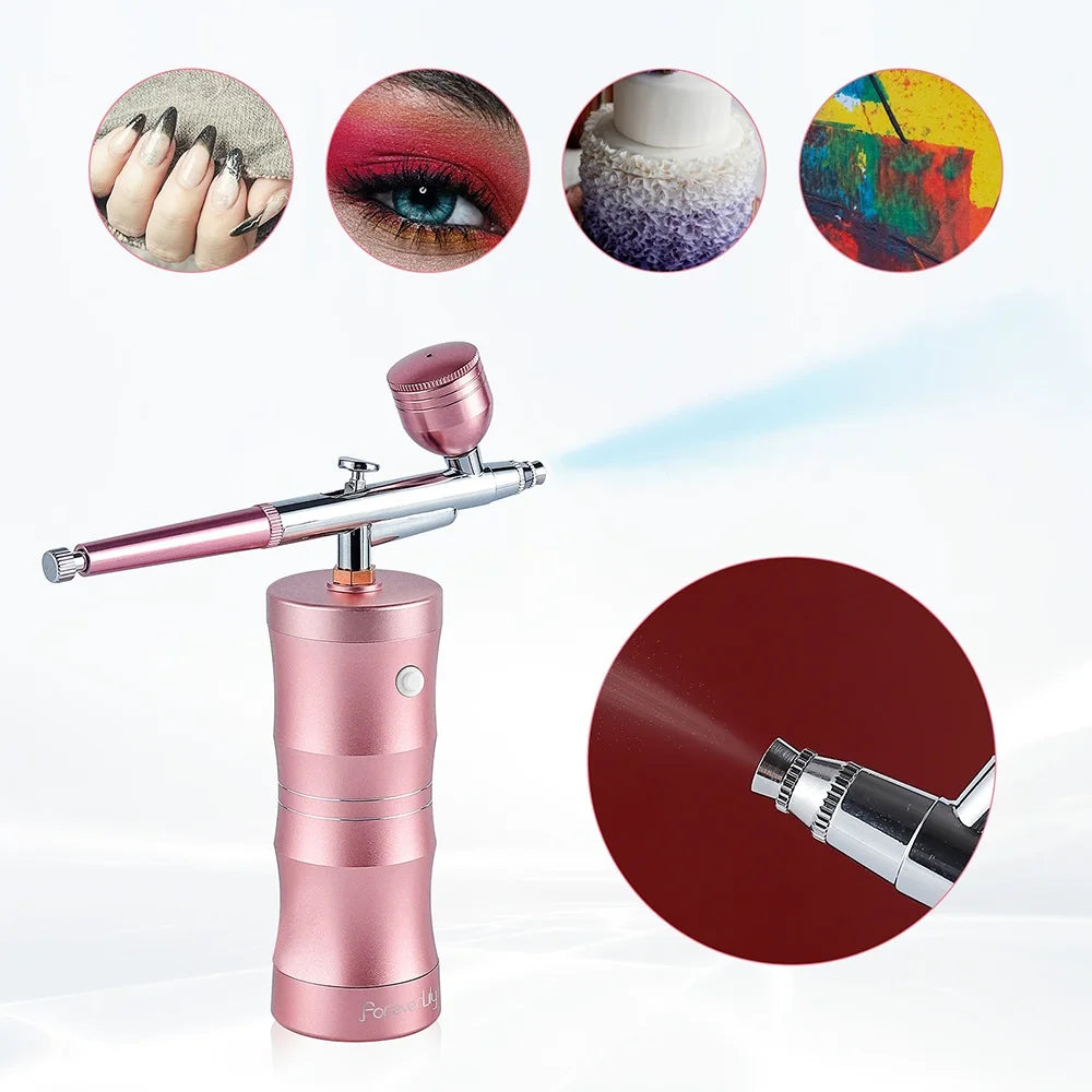 Top 0.3mm Pink Mini Air Compressor Kit Air-Brush Paint Spray Gun Airbrush For Nail Art Tattoo Craft Cake Nano Fog Mist Sprayer