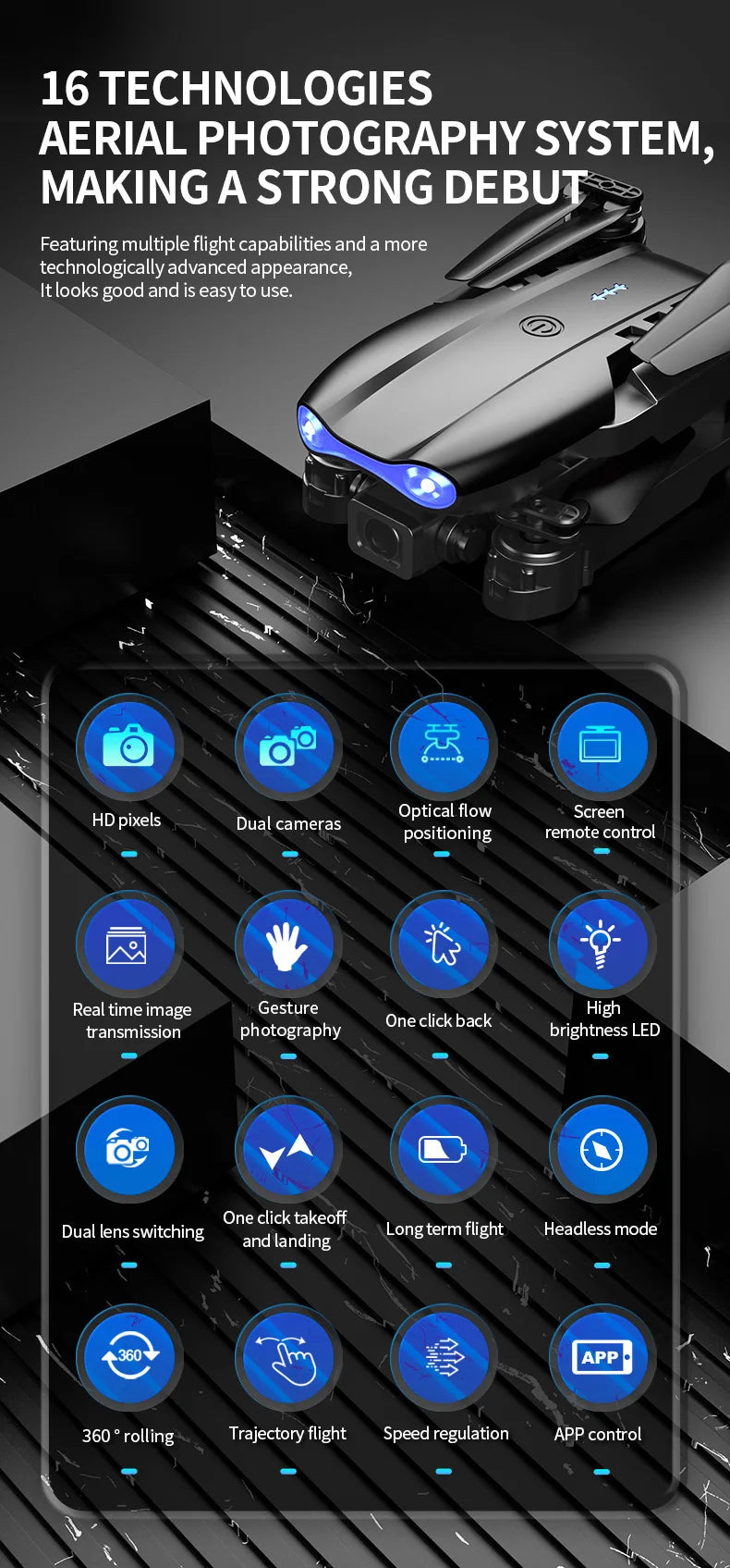 E99 PRO Drone Screen Control Aerial Drone High Definition Dual Camera Remote Control Aircraft, Folding Quadcopter Kid Gift