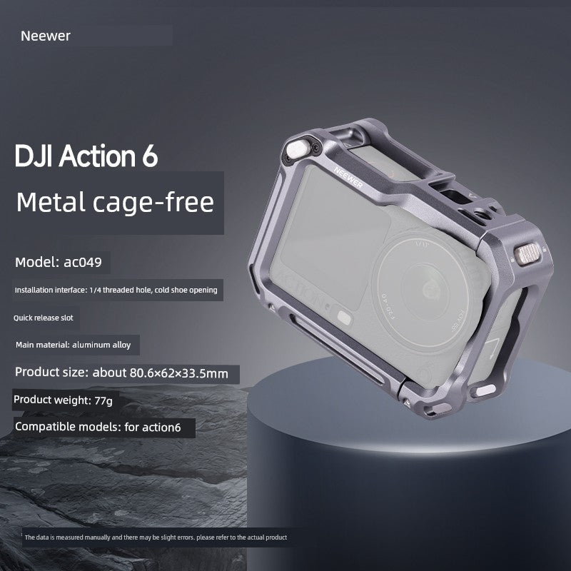Neewer Cage for Dji Action 6/5 Pro/4/3 Metal Protective Frame Action Camera Anti-Drop Heat Dissipation Side-Open Quick Release Protective Selfie Video Cycling Skateboard Accessories
